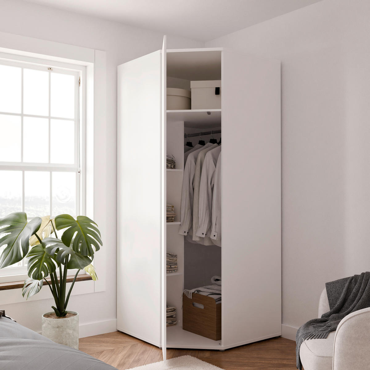 ECKKLEIDERSCHRANK 92/214/92 cm Weiß  - Weiß, Trend, Holzwerkstoff (92/214/92cm) - Carryhome