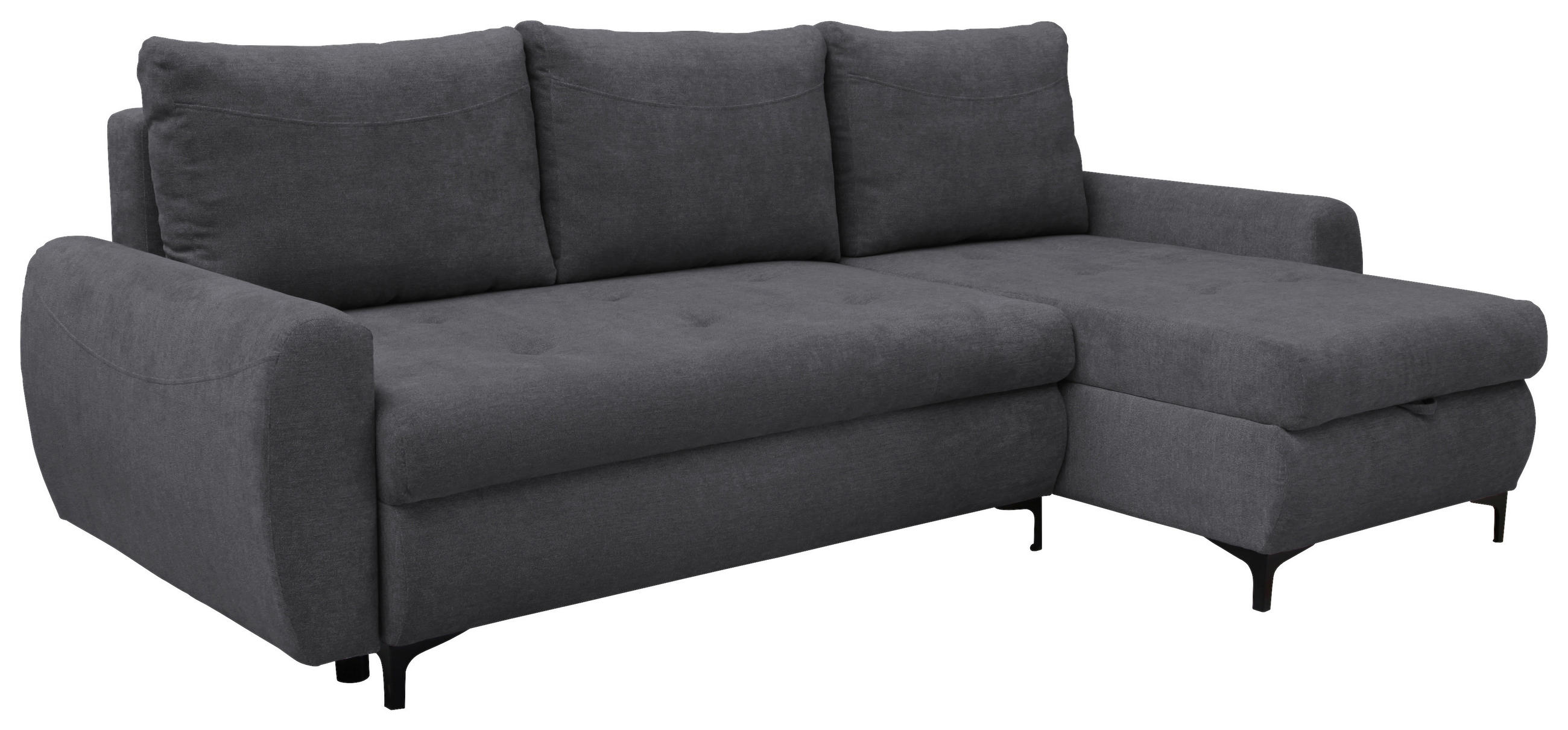 ECKSCHLAFSOFA Mikrofaser Graphitfarben  - Schwarz/Graphitfarben, KONVENTIONELL, Textil/Metall (237/146cm) - Livetastic