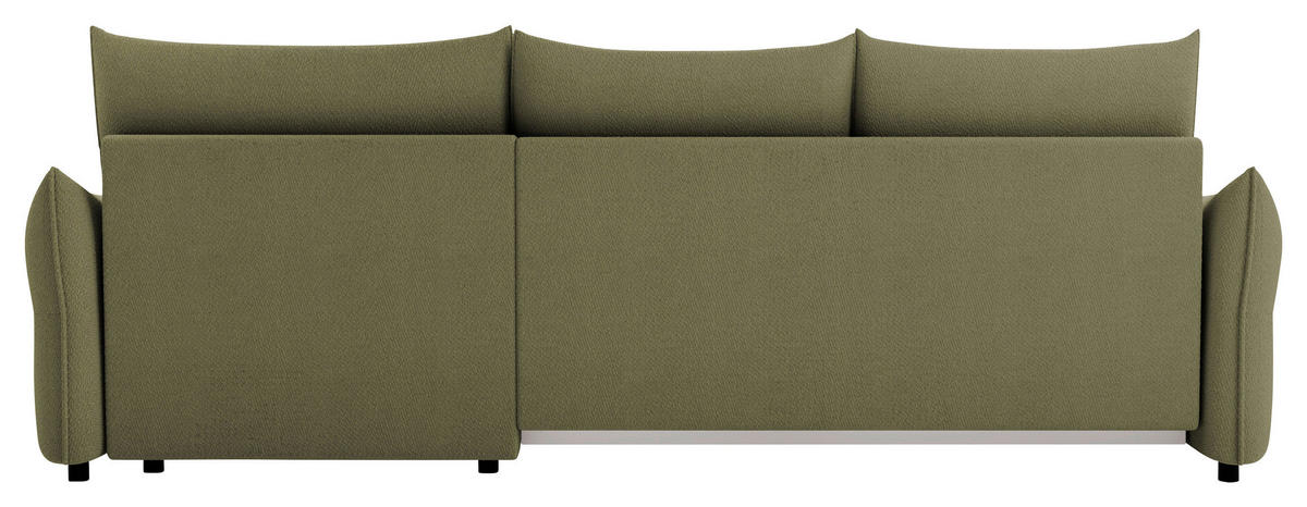 ECKSOFA Olivgrün Webstoff Rückenkissen, Bettkasten, Schlaffunktion, Rücken echt, Liegefläche im Originalstoff  - Schwarz/Olivgrün, KONVENTIONELL, Kunststoff/Textil (306/179cm) - Milino