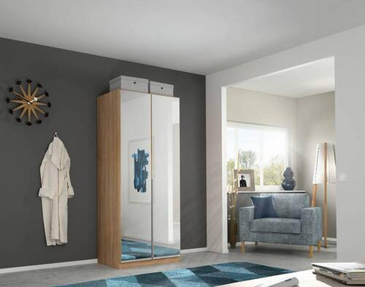 DREHTÜRENSCHRANK in Sonoma Eiche, Silberfarben  - Silberfarben/Alufarben, Modern, Holzwerkstoff/Metall (91/229/54cm) - Rauch Möbel