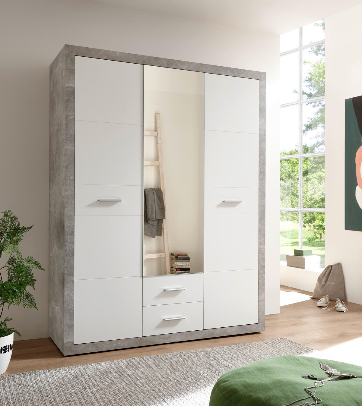 DREHTÜRENSCHRANK  in Grau, Weiß  - Eichefarben/Silberfarben, MODERN, Holzwerkstoff/Kunststoff (151/198/55cm) - MID.YOU