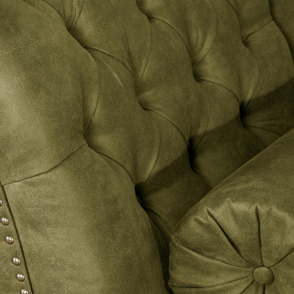 RÉCAMIERE Pako in Lederlook Olivgrün  - Braun/Olivgrün, Design, Holz/Textil (185/93/75cm) - Livetastic