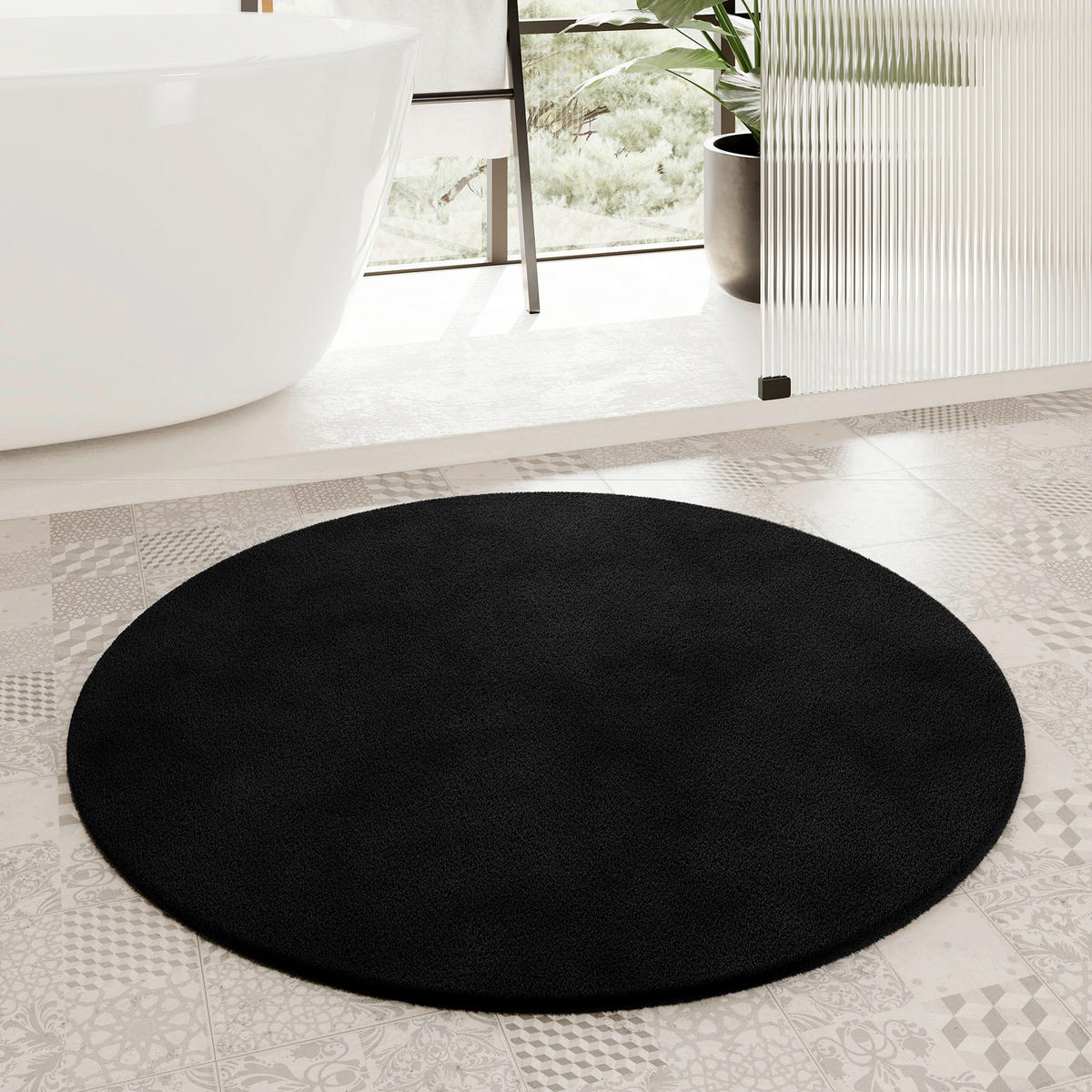 BADTEPPICH Anthrazit, Schwarz 90 cm  - Anthrazit/Schwarz, Basics, Kunststoff/Textil (90cm) - WECON HOME BASIC