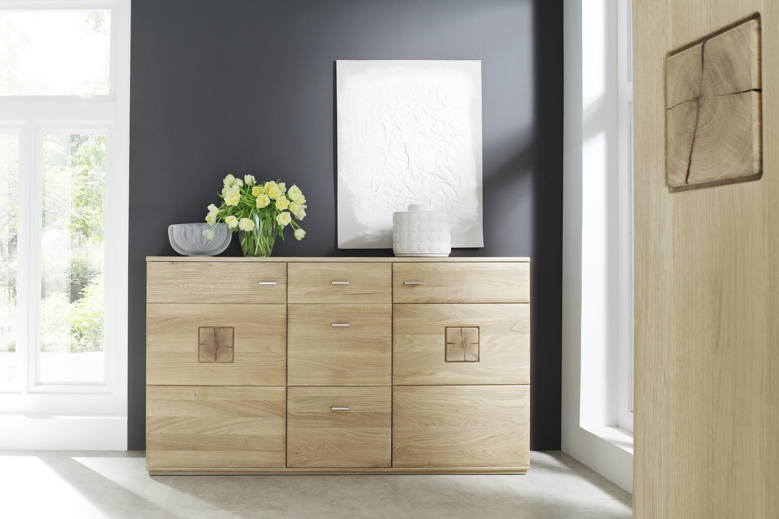 SIDEBOARD 165/92/44 cm - nickelfärgad/ekfärgad, Design, metall/trämaterial (165/92/44cm) - Livetastic