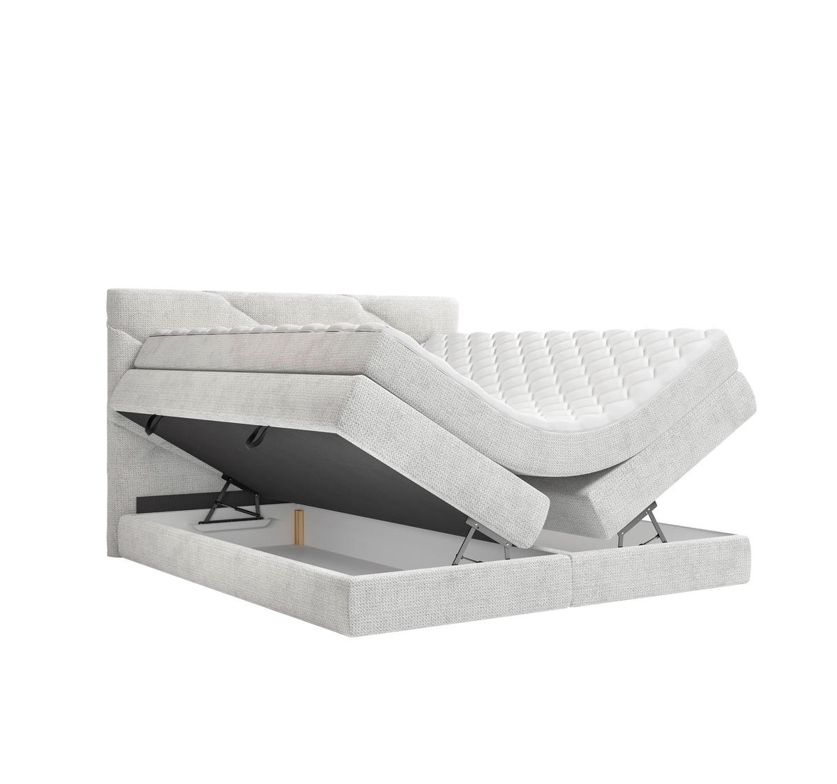 BOXSPRINGBETT 140/200 cm,  in Hellgrau, Bettkasten, Matratzen, H2 + H3 = mittel + fest  - Hellgrau/Schwarz, KONVENTIONELL, Kunststoff/Textil (140/200cm) - Carryhome