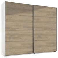 SCHWEBETÜRENSCHRANK  in Weiß, Eichefarben, Hickory  - Eichefarben/Alufarben, Design, Holzwerkstoff/Metall (225/210/65cm) - Carryhome