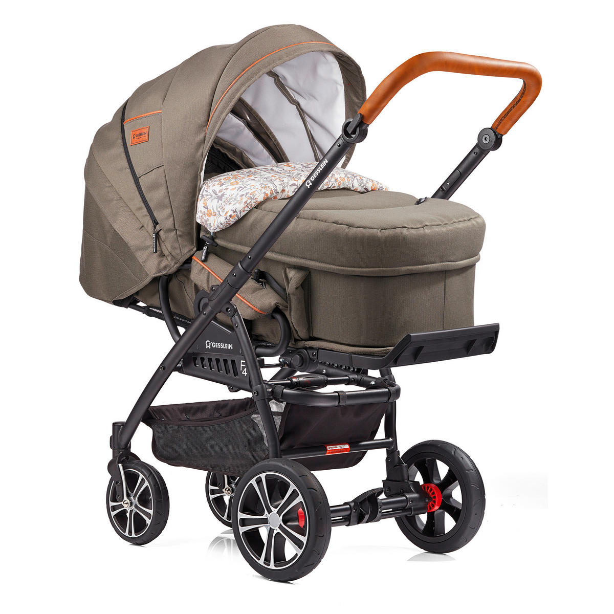 KINDERWAGENSET F4 Air+  - Cognac/Schwarz, Basics, Textil/Metall (57/129/100cm) - Gesslein