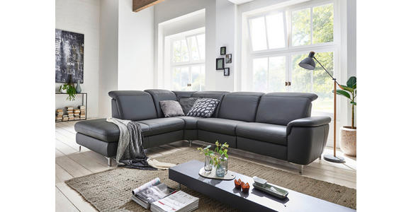 ECKSOFA Anthrazit Echtleder  - Chromfarben/Anthrazit, KONVENTIONELL, Leder/Metall (242/289cm) - Cantus