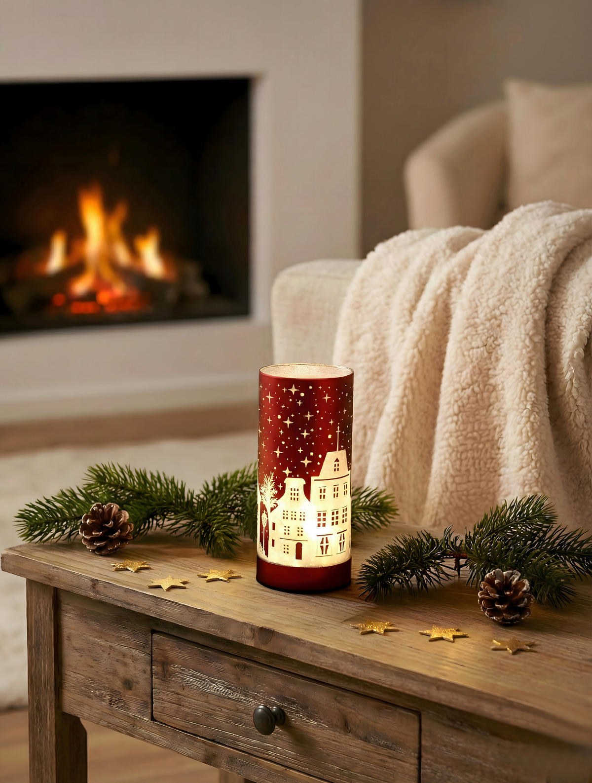 LED-WEIHNACHTSFIGUR  - Beige/Rot, LIFESTYLE, Glas (7/15,5cm)