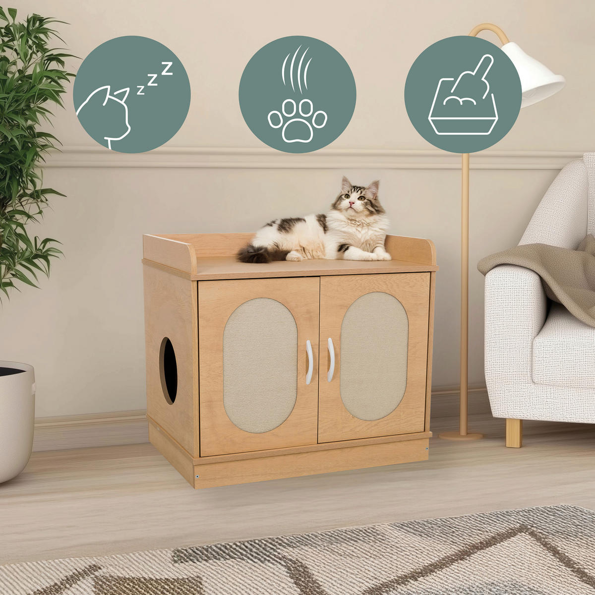 TIERHAUS - Beigebraun, MODERN, Holzwerkstoff (75/67/53cm) - MID.YOU