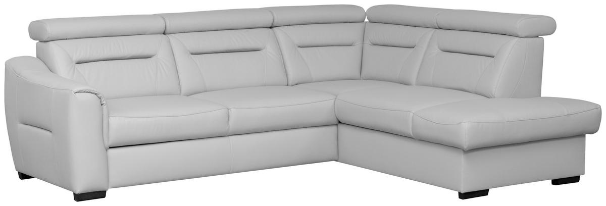 ECKSOFA  in Lederlook Echtleder Platinfarben  - Platinfarben/Wengefarben, Design, Leder/Holz (260/212cm) - Celina Home