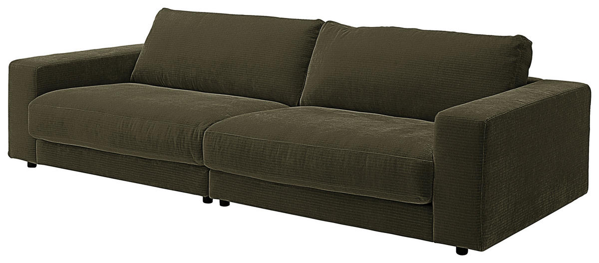 3-SITZER-SOFA in Chenille Olivgrün  - Schwarz/Olivgrün, Design, Kunststoff/Textil (290/86/127cm) - Lomoco