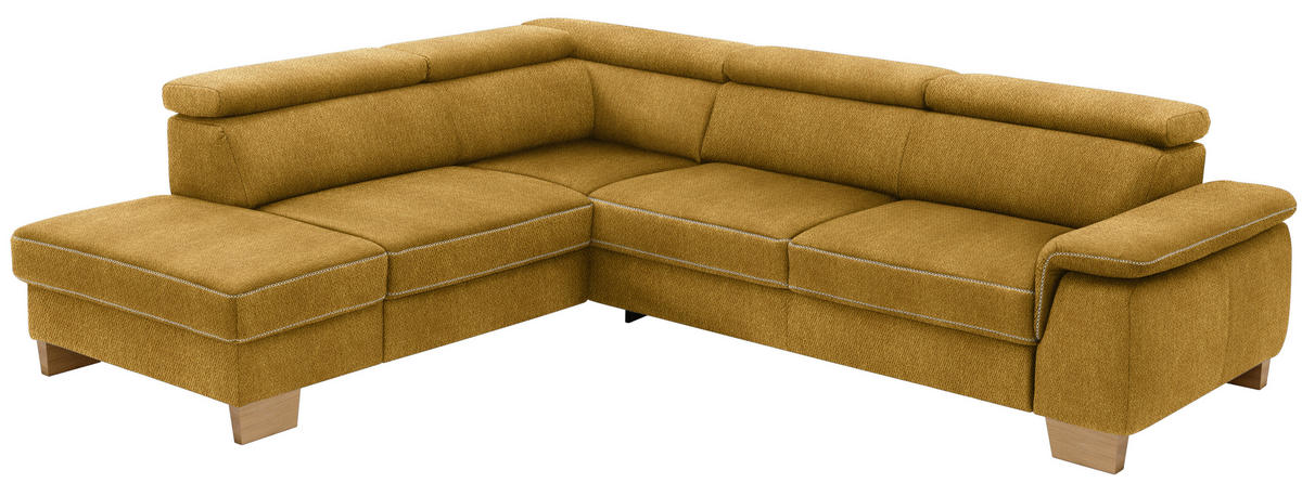 ECKSOFA in Mikrofaser Currygelb  - Currygelb/Eichefarben, Natur, Holz/Textil (226/273cm) - Beldomo System