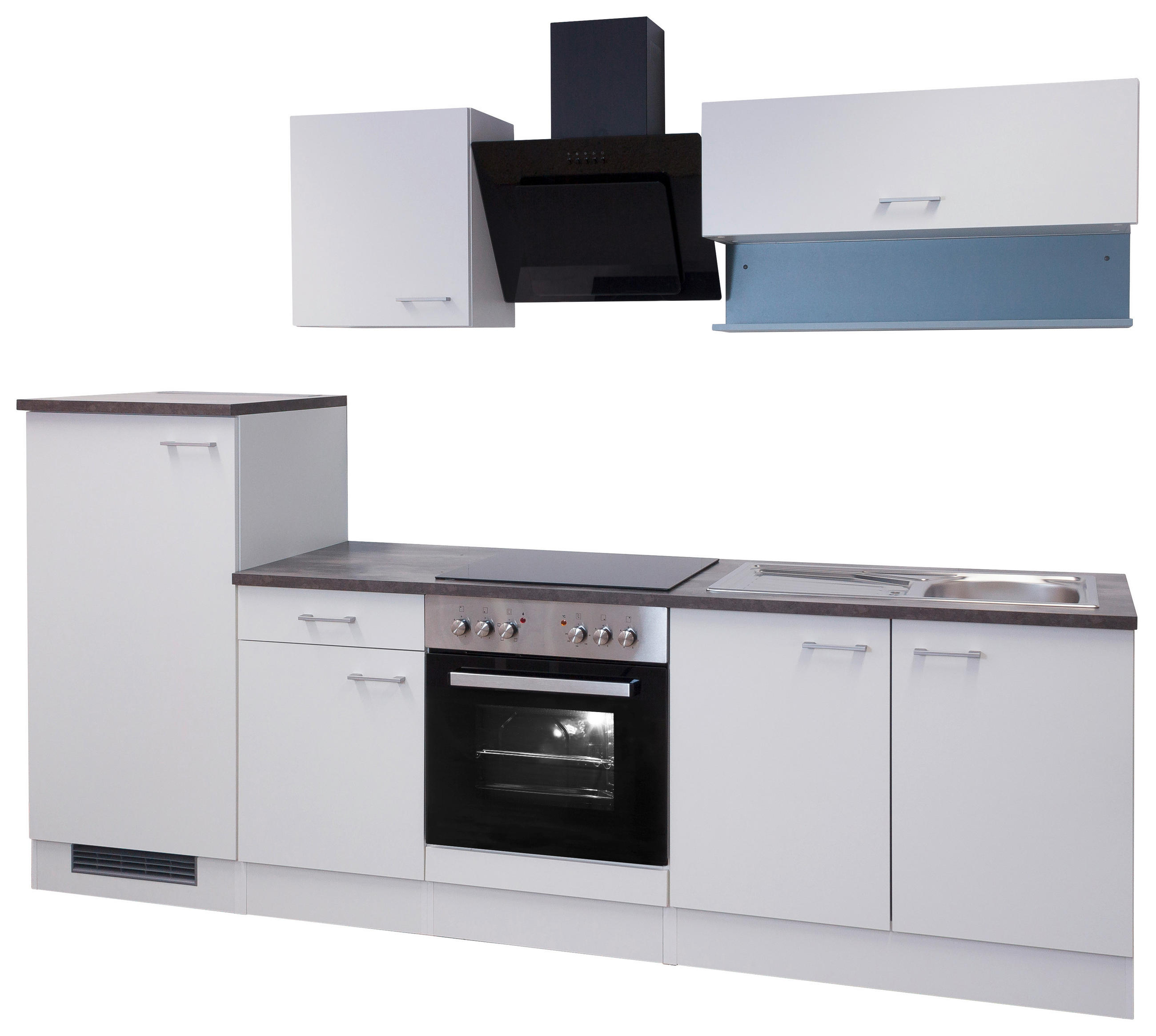 KÜCHENBLOCK 270 cm in Weiß - Graubraun/Alufarben, KONVENTIONELL, Holzwerkstoff/Kunststoff (270cm) - FlexWell