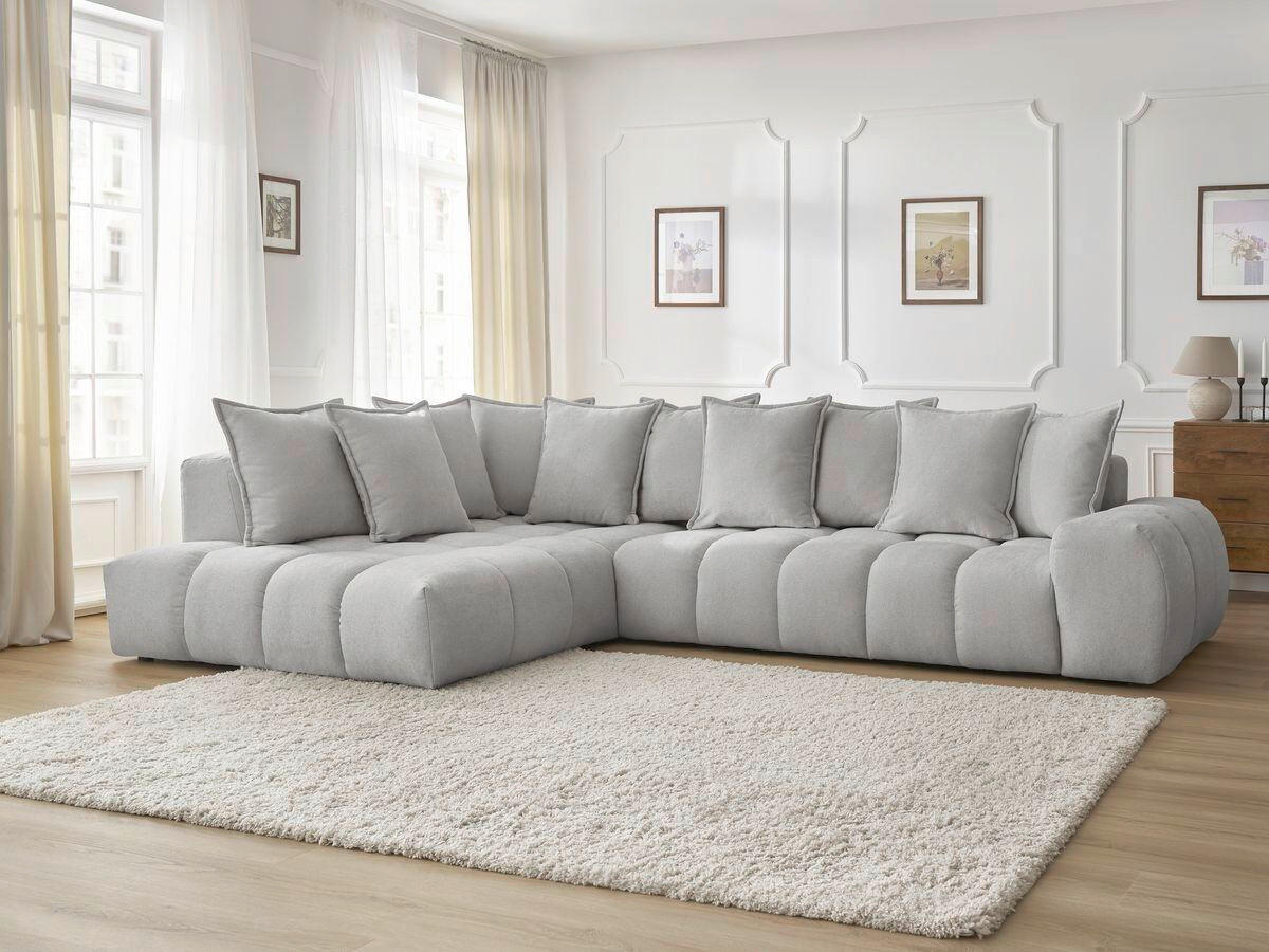 ECKSOFA Ottomane links  EVEREST Hellgrau Struktur  - Hellgrau/Schwarz, MODERN, Kunststoff/Textil (210/352cm)