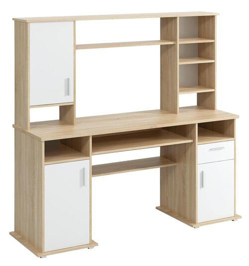 PISALNA MIZA les bela, hrast sonoma  - srebrne barve/bela, Basics, umetna masa/les (160/154/52.8cm) - Carryhome