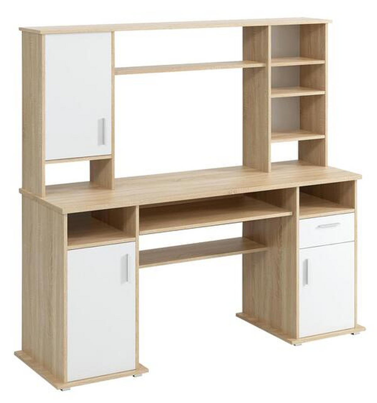 PISALNA MIZA les bela, hrast sonoma  - srebrne barve/bela, Basics, umetna masa/les (160/154/52.8cm) - Carryhome