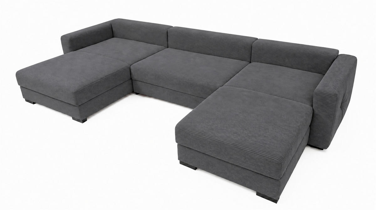 WOHNLANDSCHAFT  Cord Anthrazit  - Anthrazit/Schwarz, Basics, Holz/Holzwerkstoff (379/93/184cm) - MID.YOU