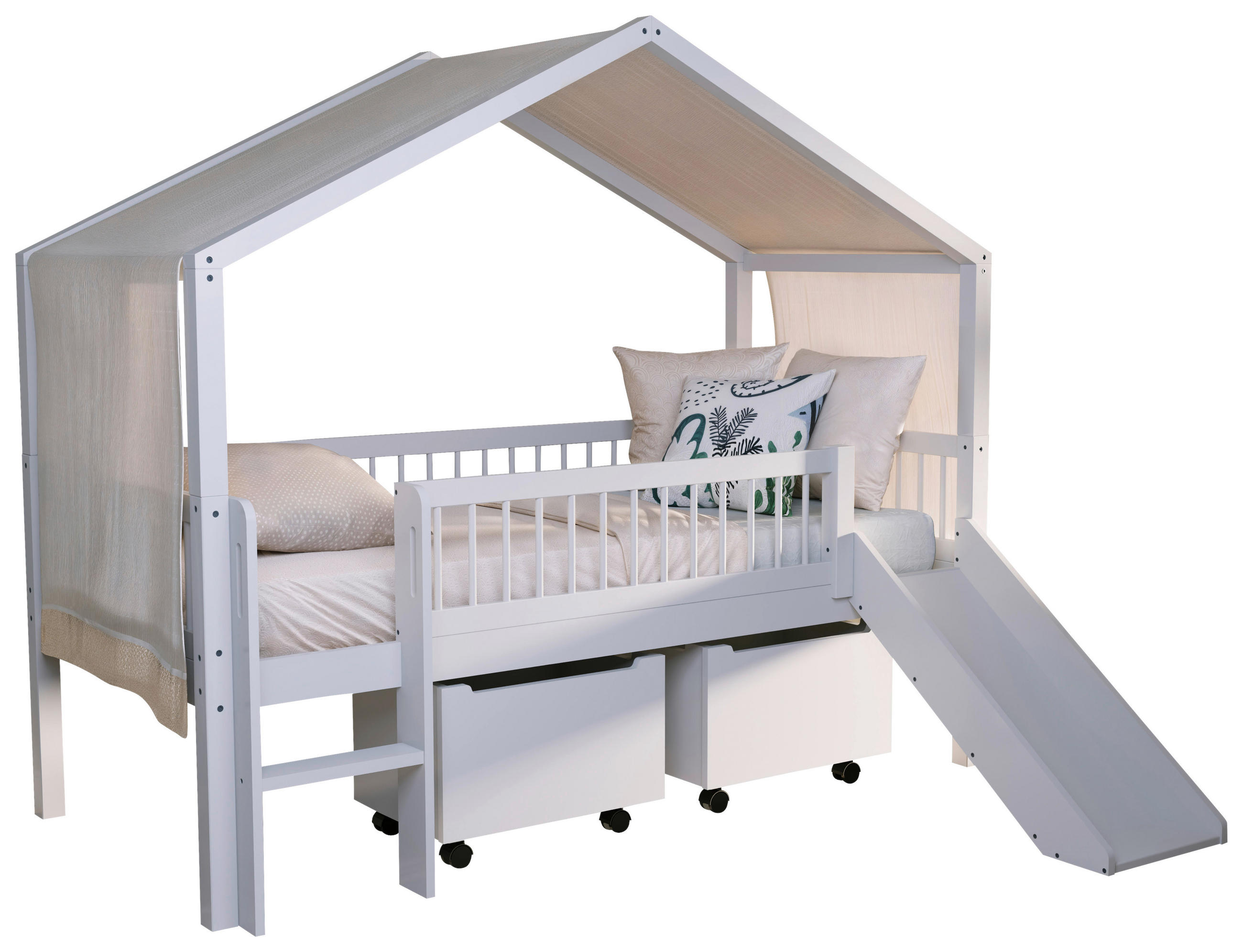 HAUSBETT Absturzsicherung, Leiter, Rutsche, Rollrost 90/200 cm  - Weiß, MODERN, Holz (90/200cm) - MID.YOU