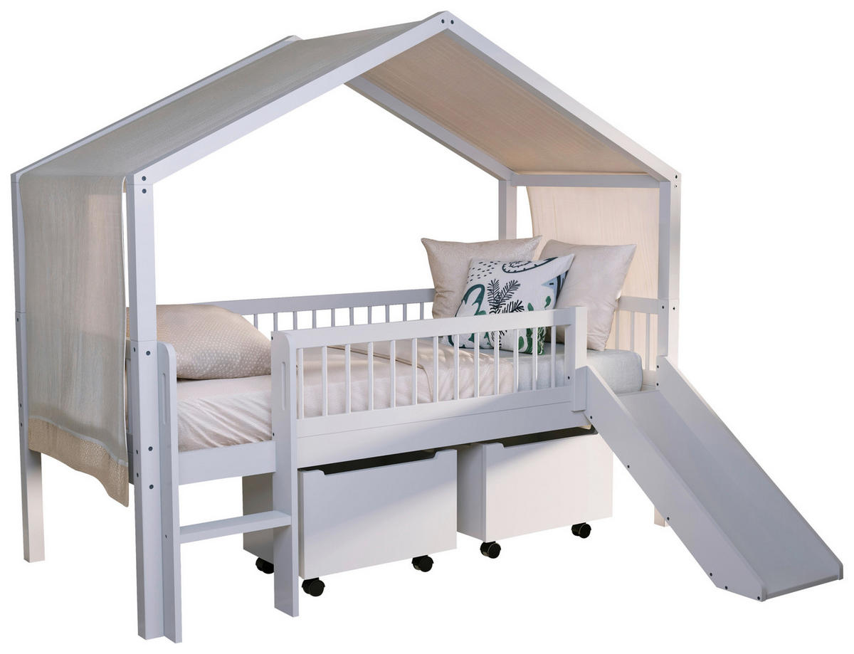 HAUSBETT Absturzsicherung, Leiter, Rutsche, Rollrost 90/200 cm  - Weiß, MODERN, Holz (90/200cm) - MID.YOU