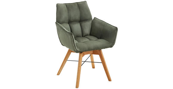 ARMLEHNSTUHL in Holz, Textil Eichefarben, Olivgrün  - Eichefarben/Olivgrün, Design, Holz/Textil (61/87/63cm) - Waldwelt