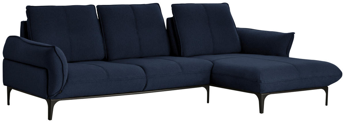 ECKSOFA in Echtleder Dunkelblau  - Schwarz/Dunkelblau, Natur, Leder (277/182cm) - Valnatura