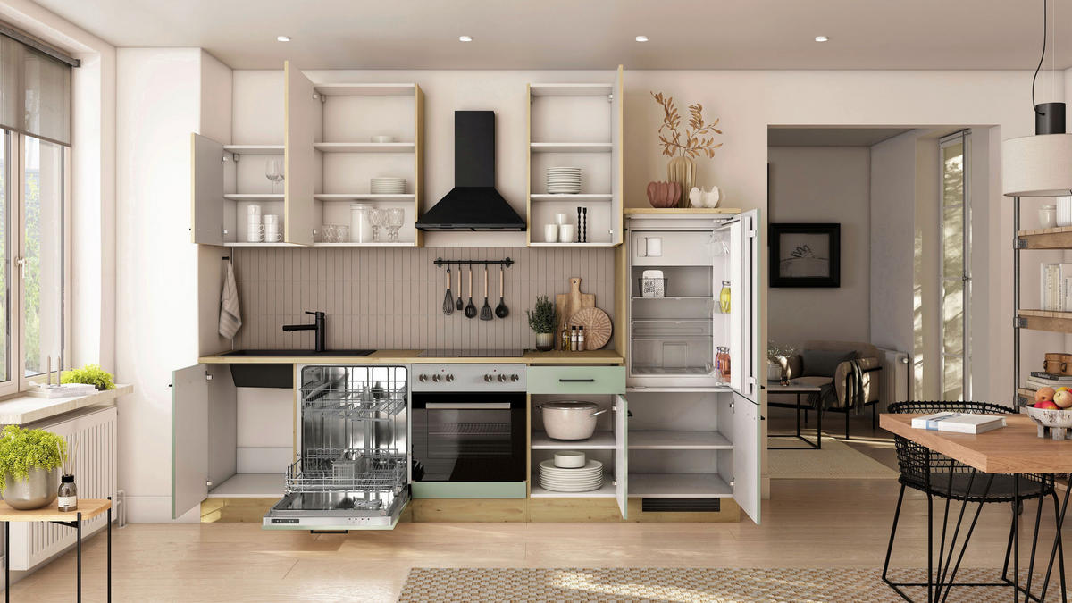 KUCHYNSKÝ BLOK 280 cm - čierna/trstinovozelená, Trend, kov/kompozitné drevo (280cm) - FlexWell
