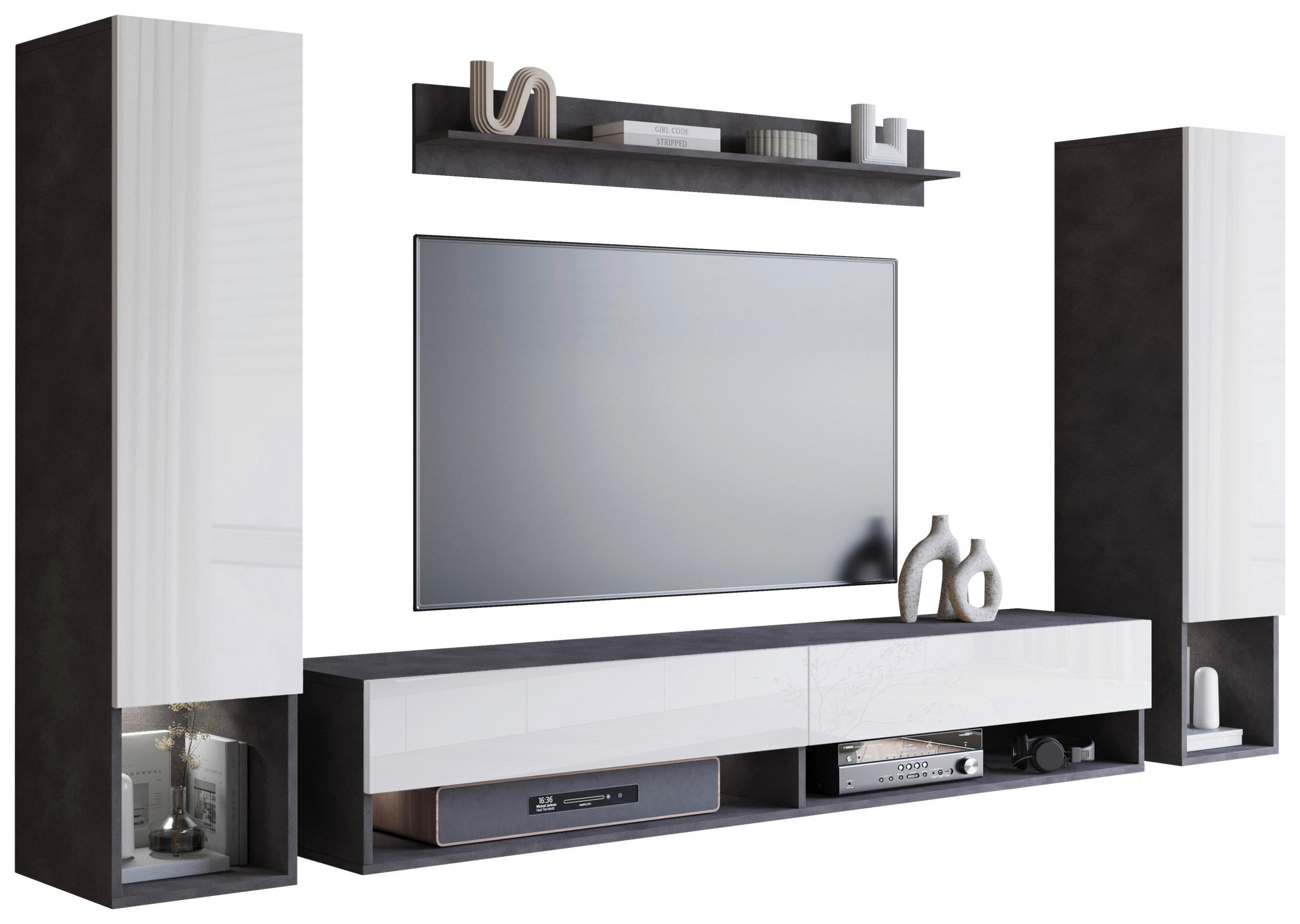 P & B OBÝVACIA STENA, antracitová, biela s vysokým leskom