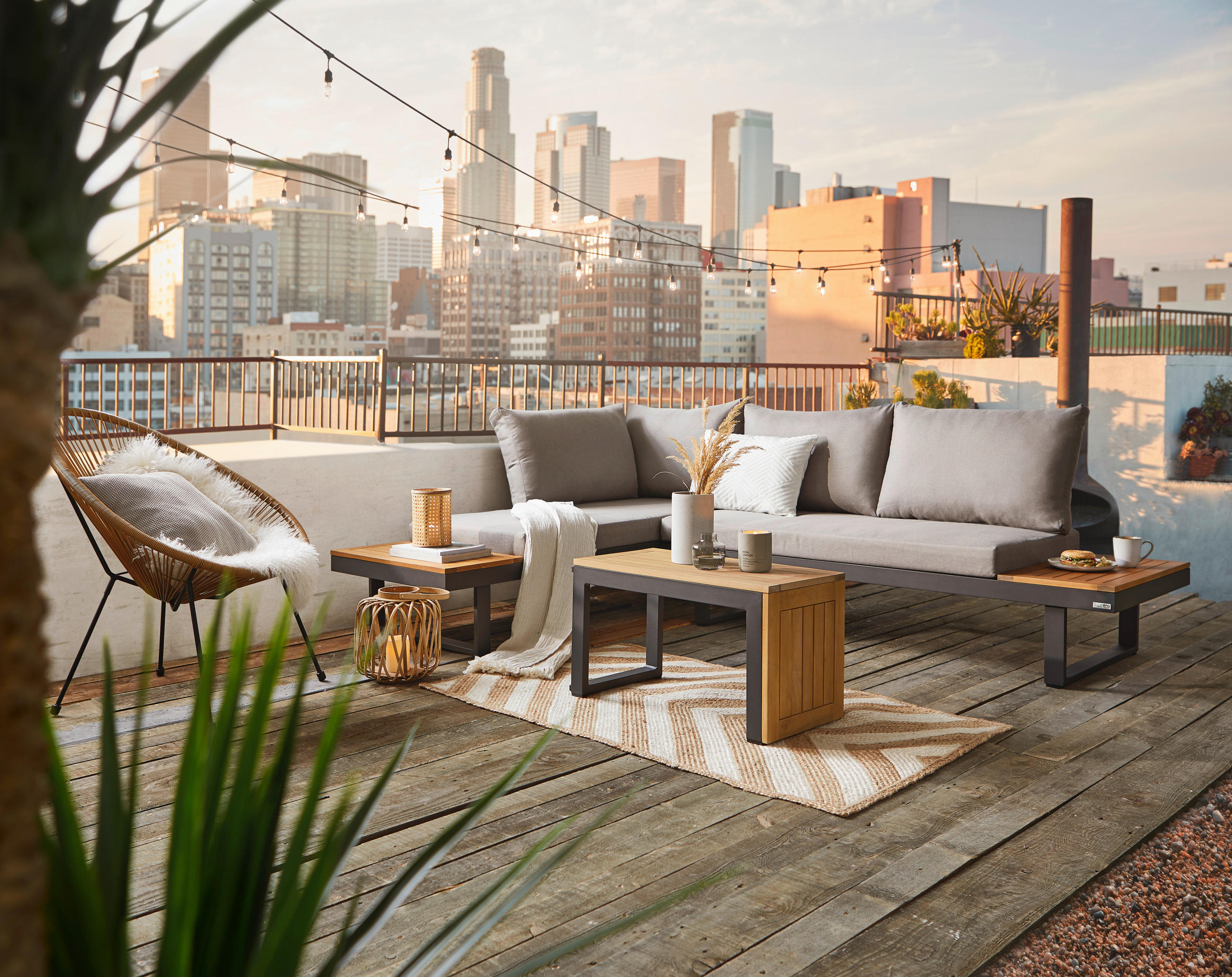 LOUNGEGARNITUR Akazie massiv Aluminium  - Anthrazit/Hellgrau, Design, Holz/Textil - Amatio