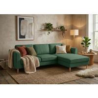 ECKSOFA Dunkelgrün Struktur Rückenkissen  - Dunkelgrün/Buchefarben, MODERN, Holz/Textil (232/161cm) - Trendmanufaktur