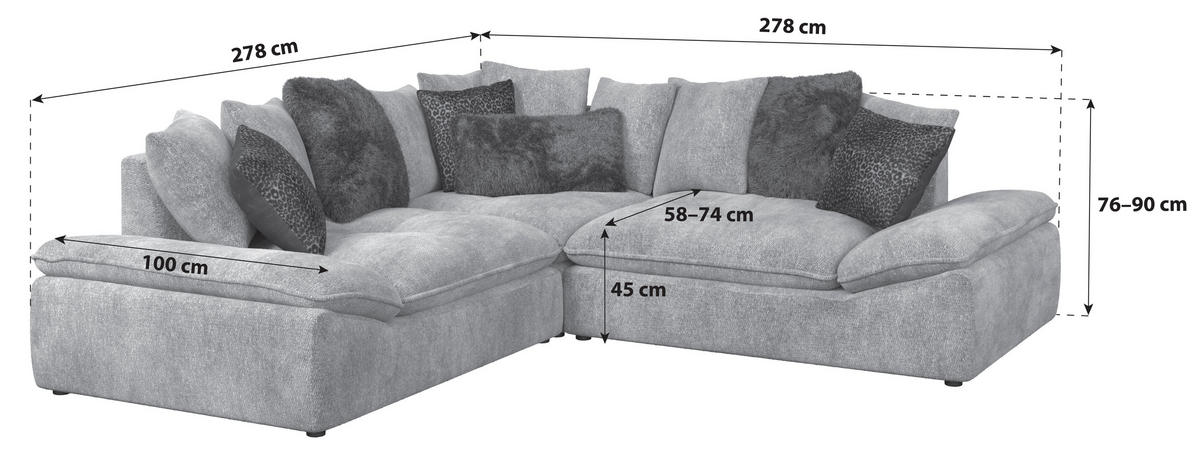 ECKSOFA Anthrazit Zierkissen, Rückenkissen, Armlehnenkissen, Rücken echt  - Anthrazit/Schwarz, Trend, Textil (278/278cm) - MID.YOU