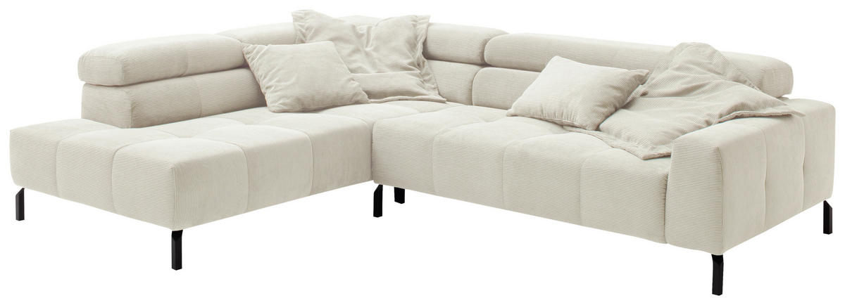 SEDEŽNA GARNITURA, rebrasti žamet bela  - črna/bela, Moderno, kovina/tekstil (308-311/219cm) - Pure Home Comfort