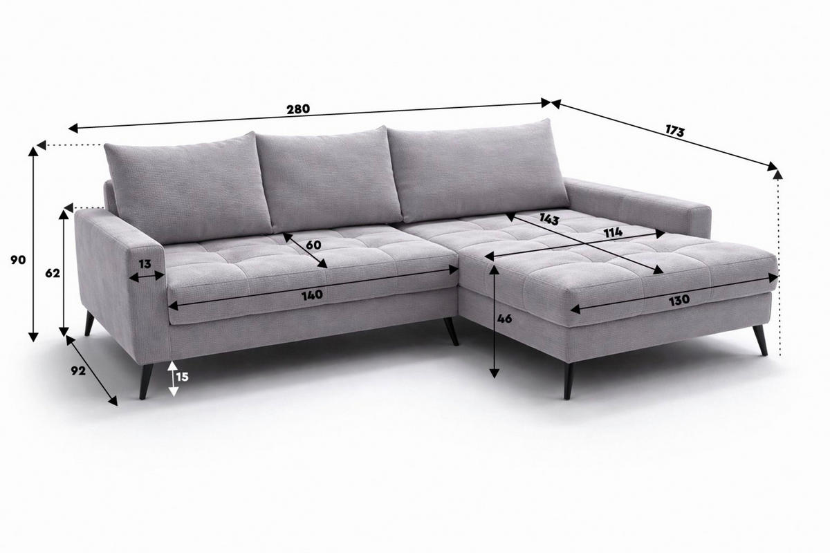 ECKSOFA Pastellgrün Cord  - Pastellgrün/Schwarz, KONVENTIONELL, Textil/Metall (280/173cm) - Hom`in