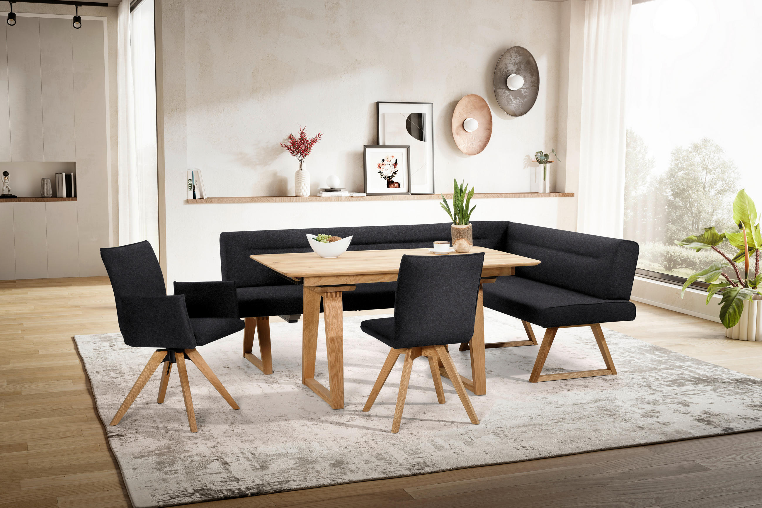 ARMLEHNSTUHL in Holz, Textil Schwarz, Eichefarben  - Eichefarben/Schwarz, KONVENTIONELL, Holz/Textil (60/91/61cm) - Moderano