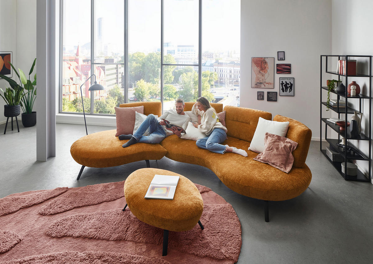 BIGSOFA Flachgewebe Senfgelb  - Senfgelb/Schwarz, Design, Textil/Metall (456/93/138cm) - Moderano