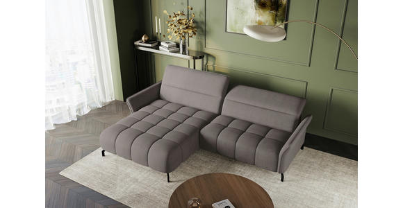 ECKSOFA Taupe Flachgewebe Rücken echt, Kopfteilverstellung, Sitztiefenverstellung  - Taupe/Schwarz, KONVENTIONELL, Textil/Metall (175/272cm) - Carryhome