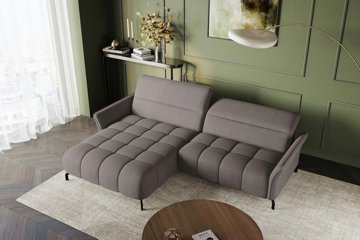 ECKSOFA Taupe Flachgewebe Rücken echt, Kopfteilverstellung, Sitztiefenverstellung  - Taupe/Schwarz, KONVENTIONELL, Textil/Metall (175/272cm) - Carryhome