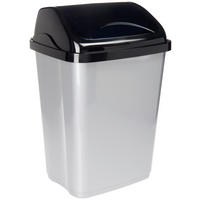 KOŠ S VÝKYVNÝM VÍKEM  26 l - černá/barvy stříbra, Basics, plast (26,3/33,5/50,5cm) - Homeware