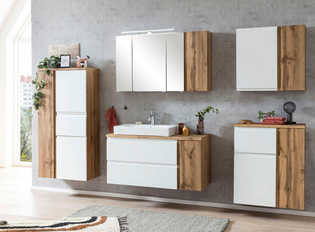 SKRINKA S UMÝVADLOM, 105 cm - biela/dub wotan, Modern, kompozitné drevo/keramika (105cm) - Held