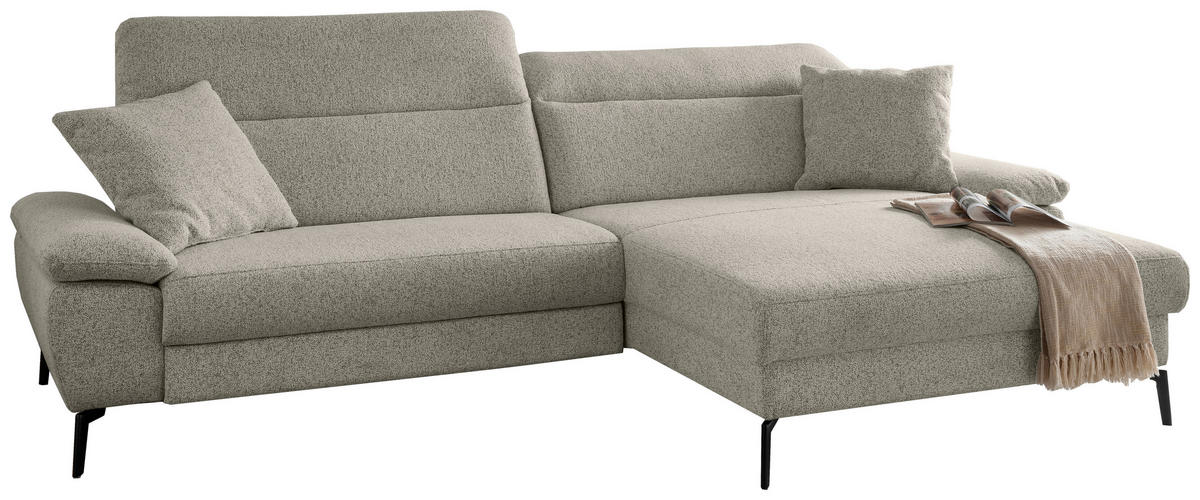 ECKSOFA Struktur Silberfarben  - Silberfarben/Schwarz, Konventionell, Textil/Metall (300/178cm) - Livetastic