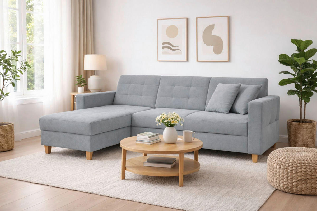 HÖRNSOFFA i chenille grå  - grå/naturfärgad, Design, trä/textil (160/231cm) - Livetastic