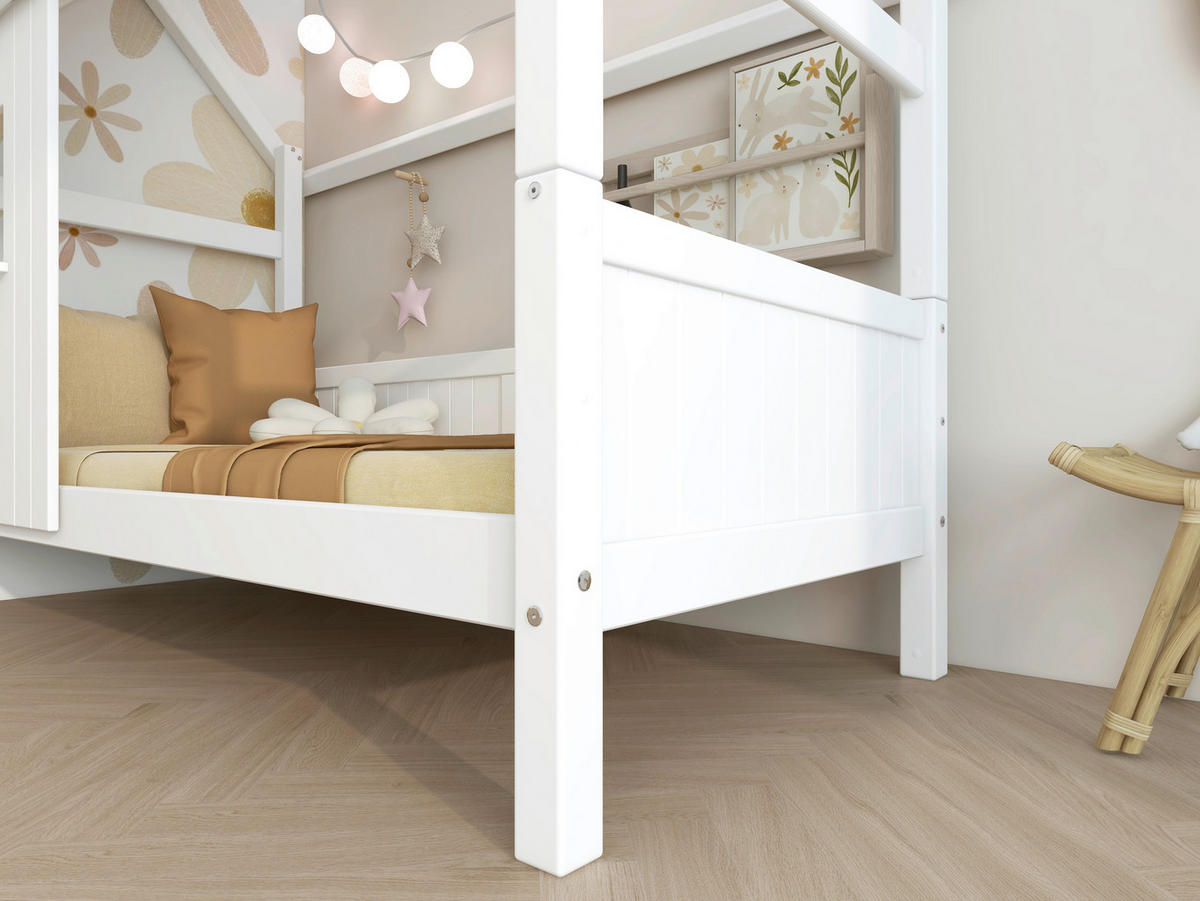 HAUSBETT 90/200 cm,  in Weiß, Rollrost  - Weiß, MODERN, Holz (90/200cm) - Chameo