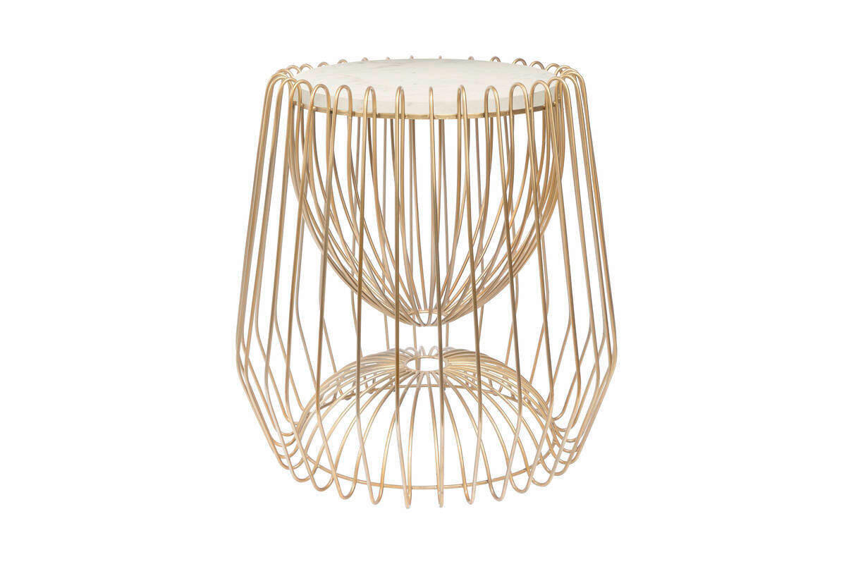 BEISTELLTISCH Metall, Stein 50/50/51 cm  - Weiss/Messingfarben, Basics, Stein/Metall (50/50/51cm) - Kayoom