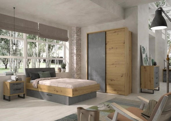 BETT 120/200 cm  in Grau, Eichefarben   - Eichefarben/Grau, Modern, Holzwerkstoff (120/200cm) - Xora