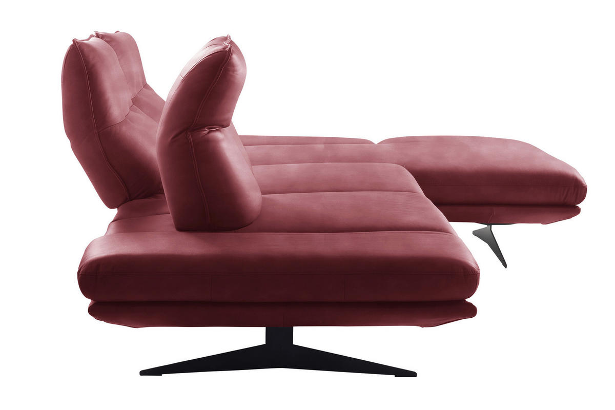ECKSOFA Kirschrot Echtleder Armteilverstellung, Kopfteilverstellung, Sitztiefenverstellung  - Schwarz/Kirschrot, Design, Leder/Metall (291/180cm) - Celina Home