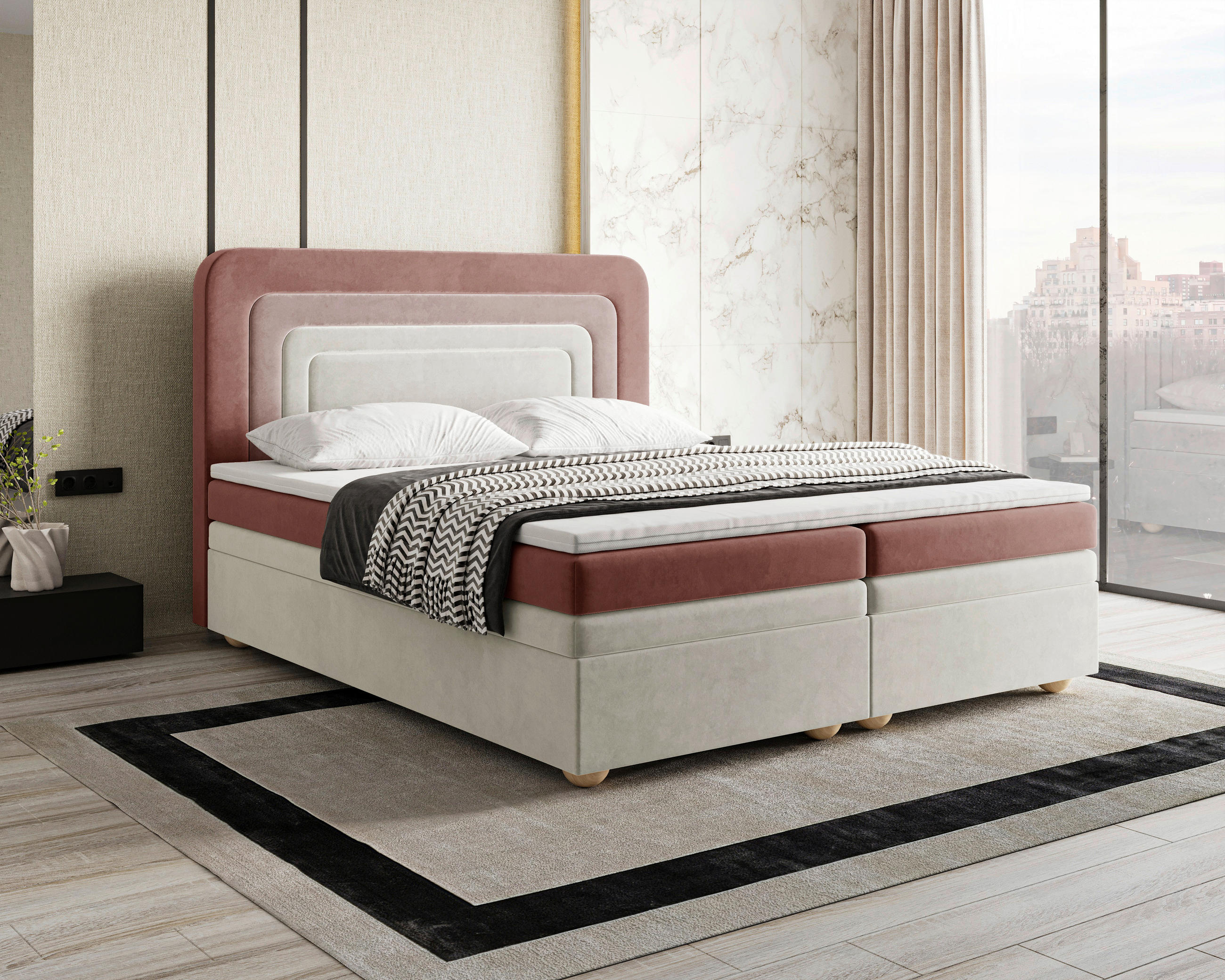 BOXBETT 140/200 cm  in Creme, Rosa, Beere  - Beere/Creme, MODERN, Holz/Kunststoff (140/200cm) - MID.YOU