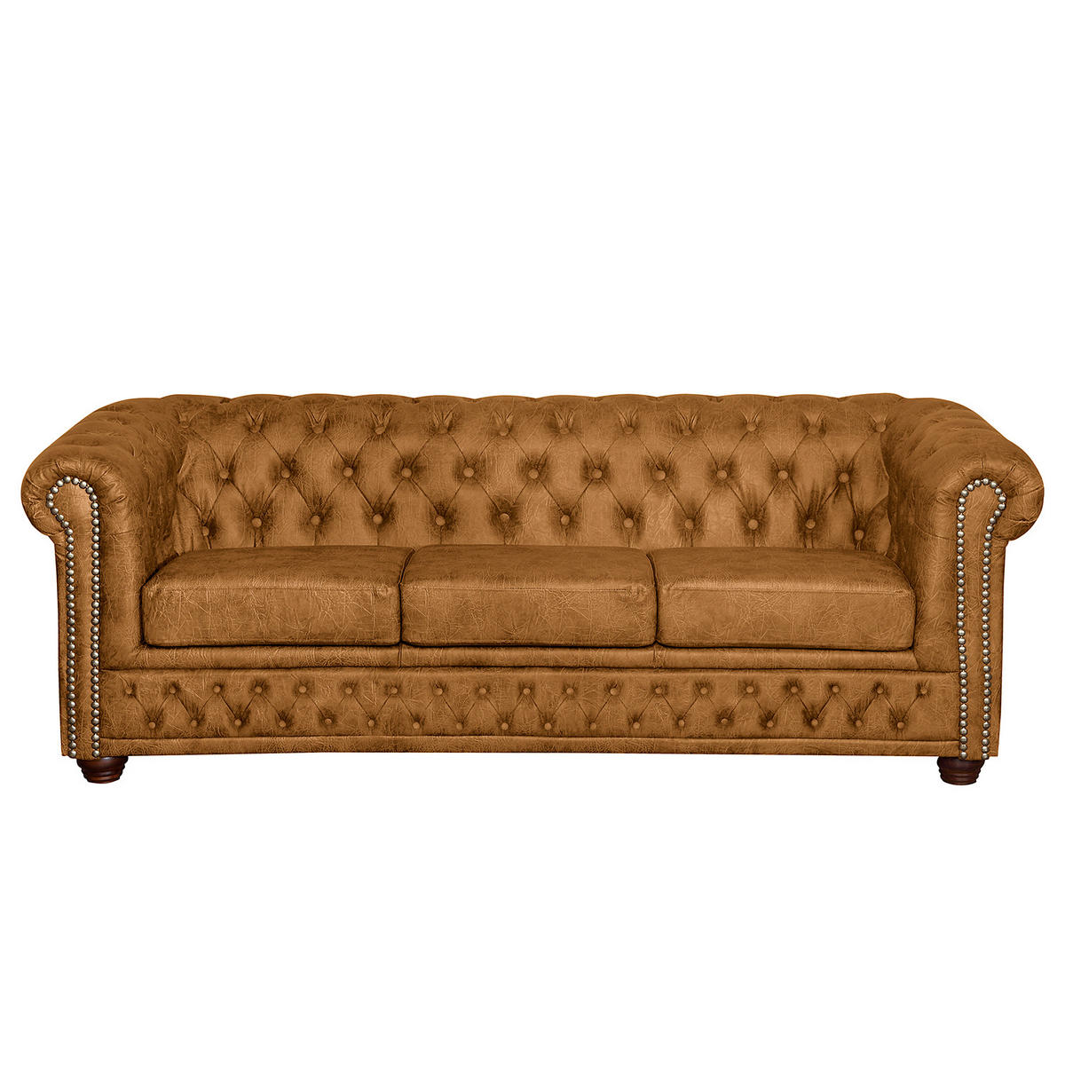 SITZGARNITUR YORK in Lederlook Cognac  - Cognac/Braun, Design, Holz/Textil (203/72/86cm) - P & B