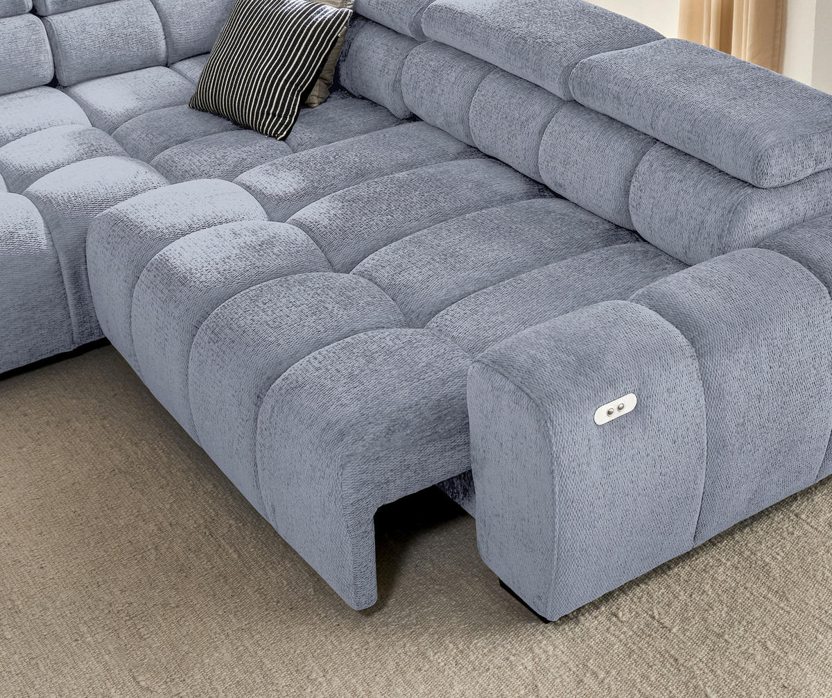 ECKSOFA inkl. Funktionen Grau, Hellblau Webstoff  - Schwarz/Grau, MODERN, Kunststoff/Textil (205/297cm) - Welnova