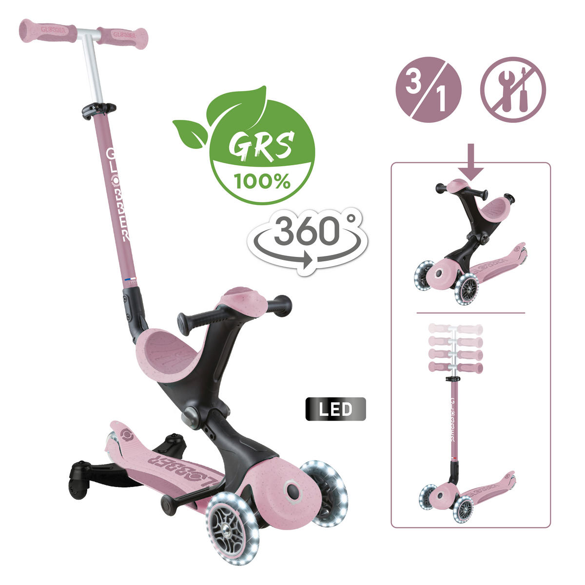 LAUFRAD GO-UP DELUXE LIGHTS ECO 360  - Beere, Basics, Kunststoff/Metall (65/22/98,5cm) - GLOBBER