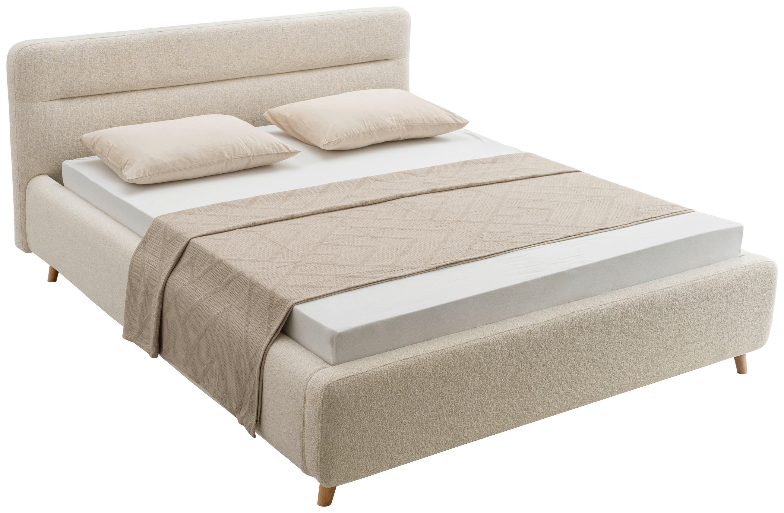 POLSTERBETT 140/200 cm,  in Beige,  - Eichefarben/Beige, KONVENTIONELL, Holz/Textil (140/200cm) - Boxxx